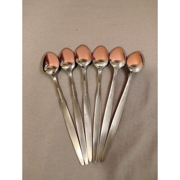 Set of 6 Stainless Steel Soda Iced Tea Spoons Japan Floral 7.5 inches - Picture 2 of 4